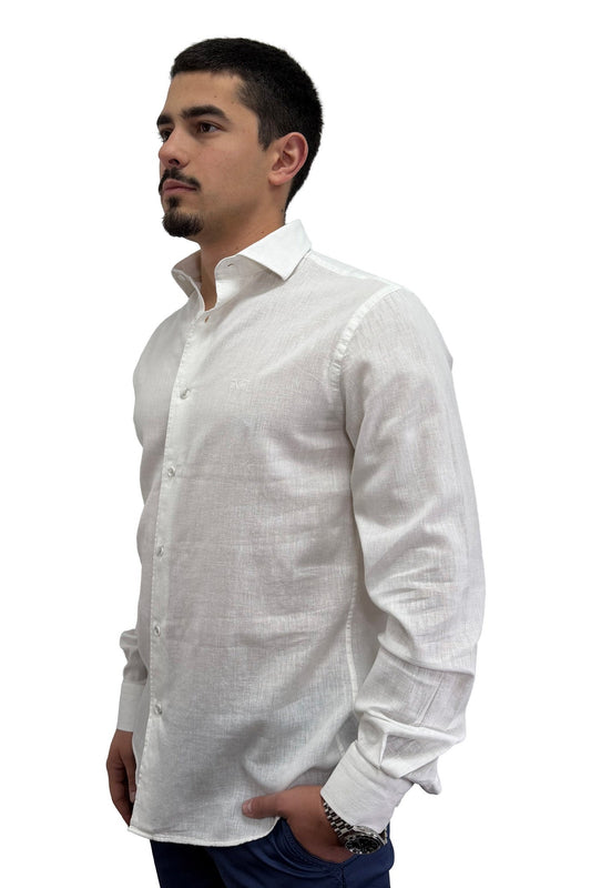 Muška košulja lanena – Slim fit — Bela