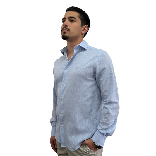 Muška košulja lanena – Slim fit — Svetlo plava