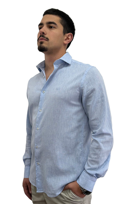 Muška košulja lanena – Slim fit — Svetlo plava