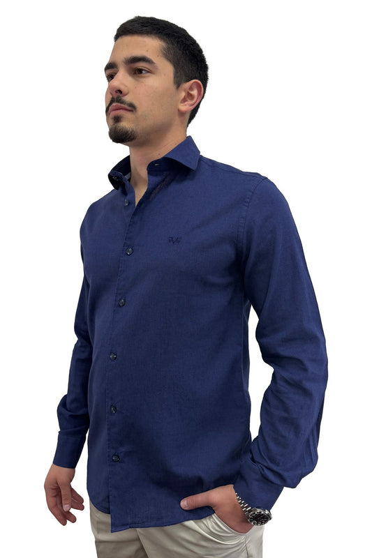Muška košulja lanena – Slim fit — Teget