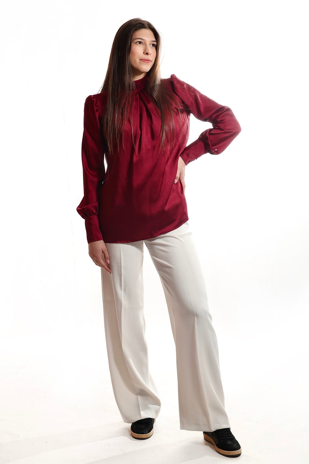 Bluza sa visokom kragnom - Bordo