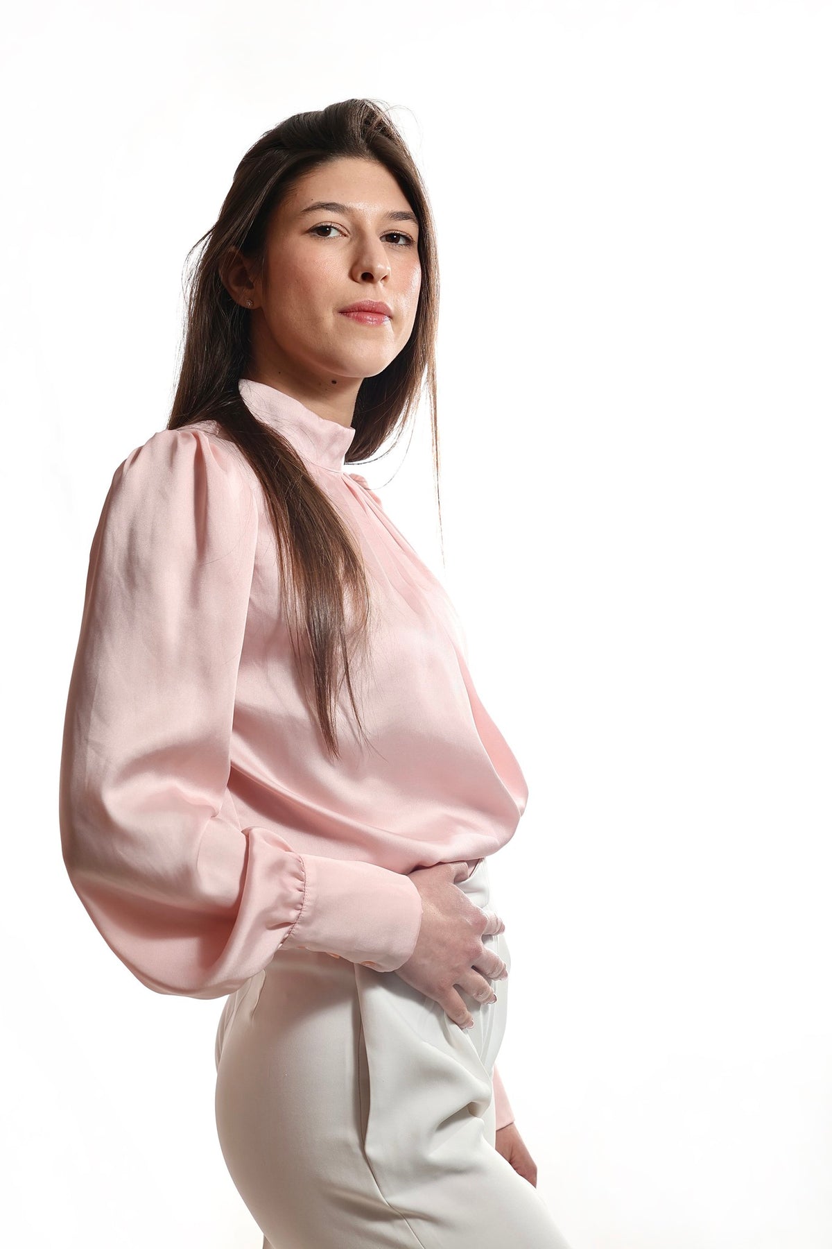 Bluza sa visokom kragnom - Roze