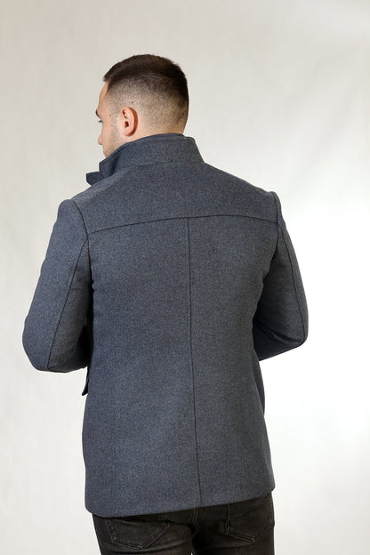 Kratki kaput sa visokom kragnom — Sivoplava