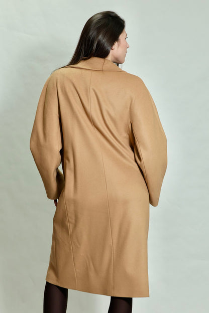 Oversize dvoredni kaput sa reverom — Kamel