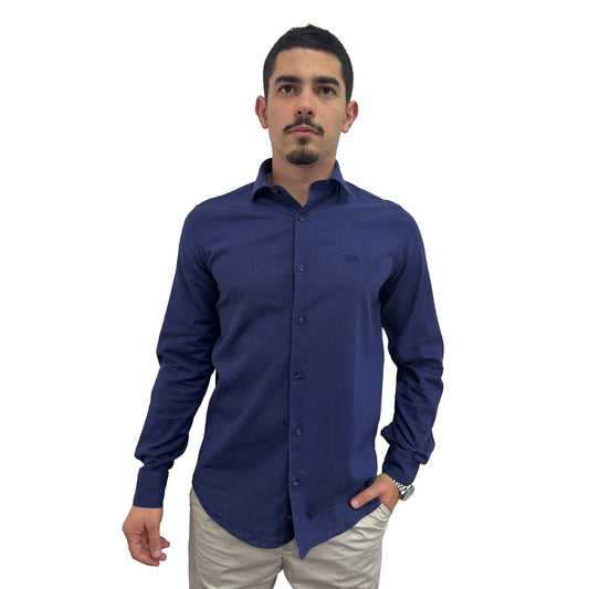 Muška košulja lanena – Slim fit — Teget