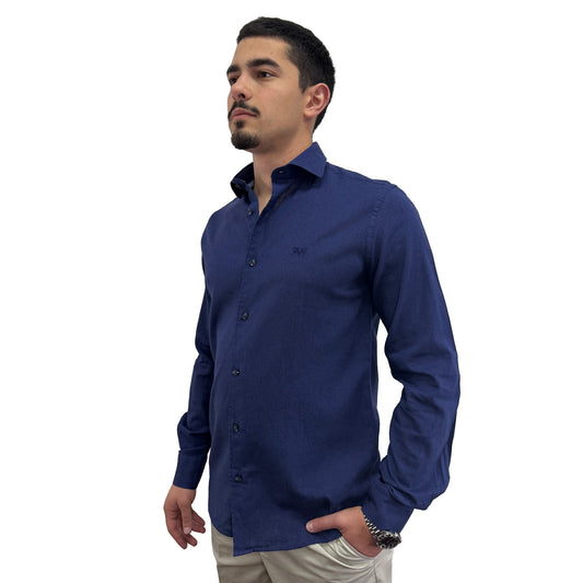 Muška košulja lanena – Slim fit — Teget