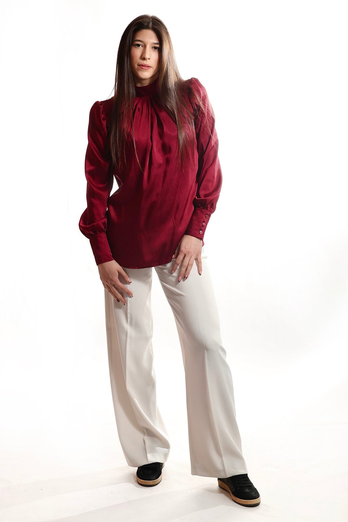 Bluza sa visokom kragnom - Bordo