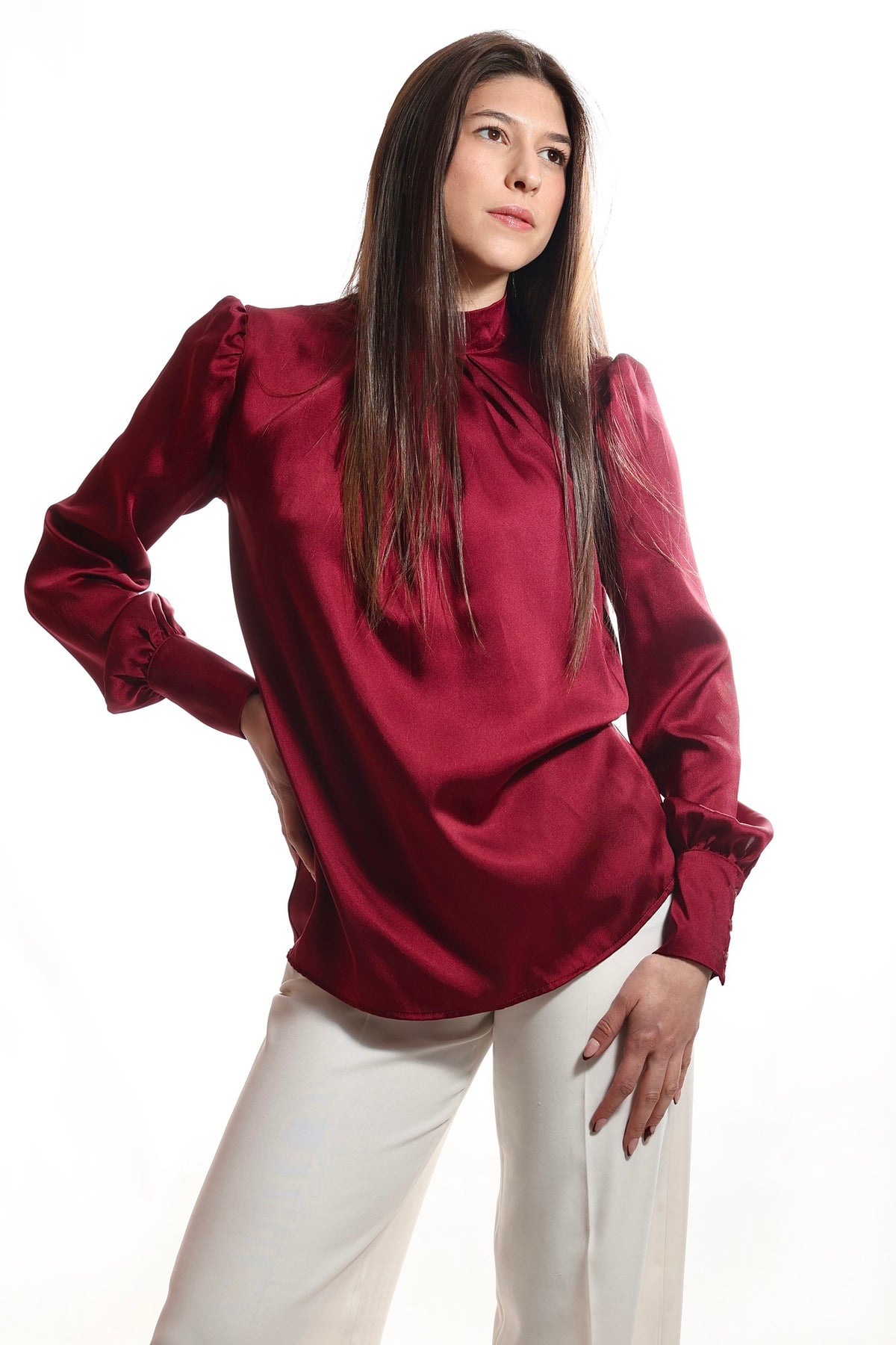 Bluza sa visokom kragnom - Bordo