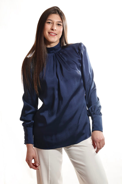Bluza sa visokom kragnom - Teget