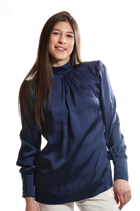 Bluza sa visokom kragnom - Teget