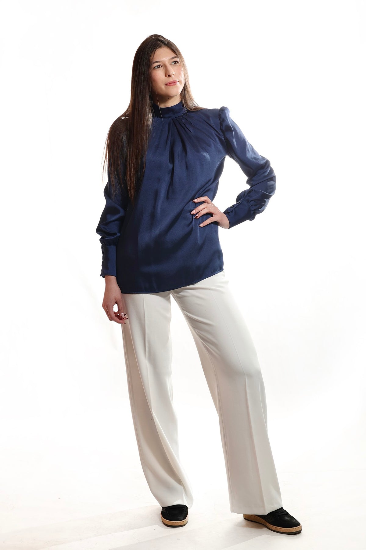 Bluza sa visokom kragnom - Teget