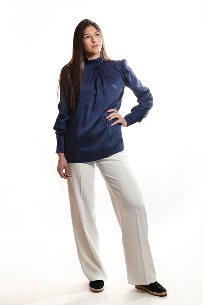 Bluza sa visokom kragnom - Teget
